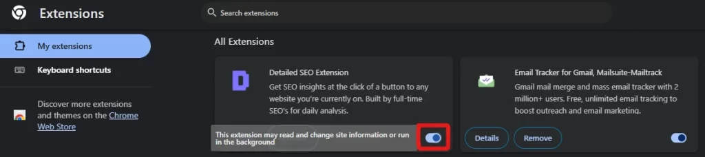Nonaktifkan extensions - langkah mengatasi Your Connection is Not Secure